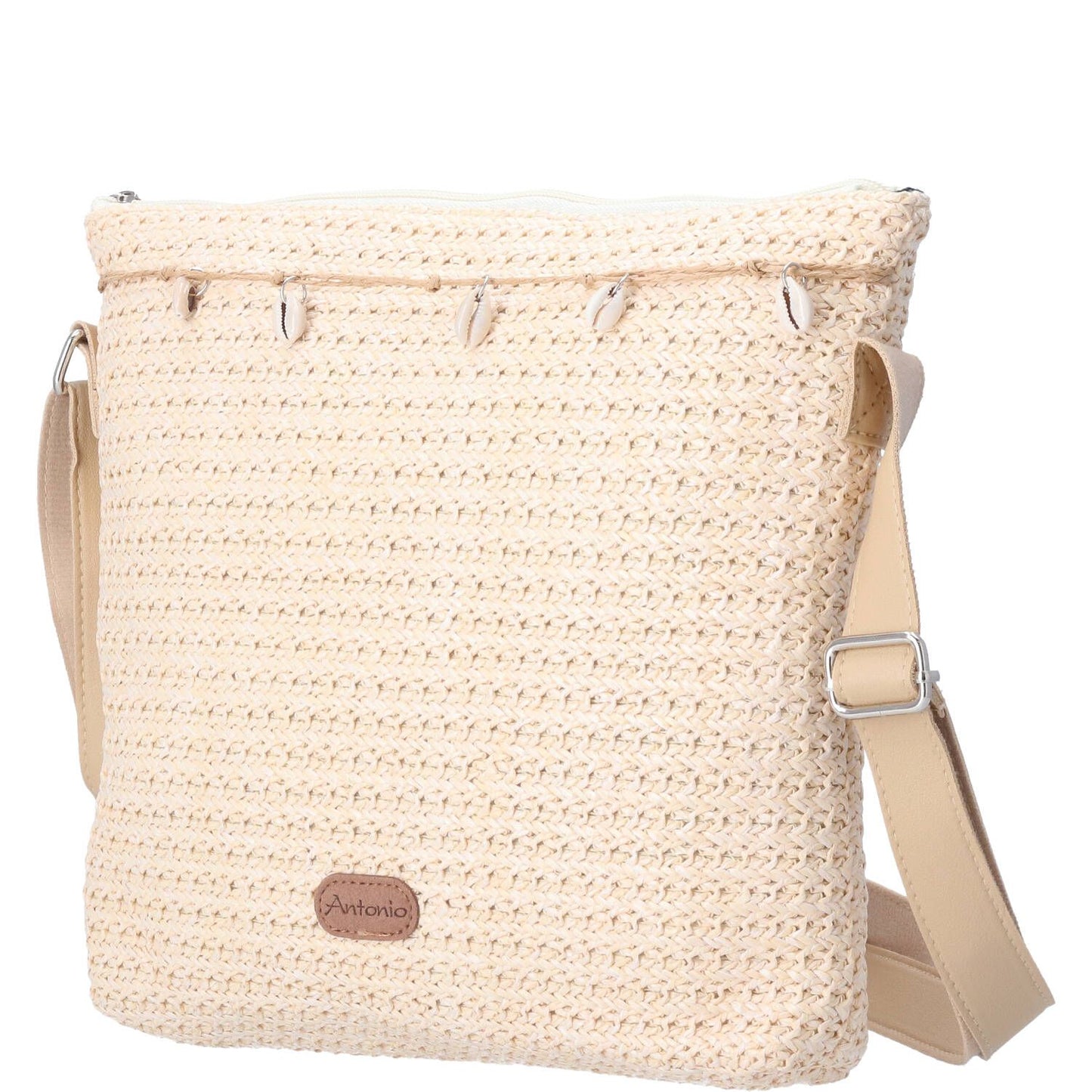 Damen Bast Tasche M» Umhängetasche ca. 30 x 26 cm » sommerliche Tasche mit Handy-Fach» Handtasche mit kleinen Muscheln