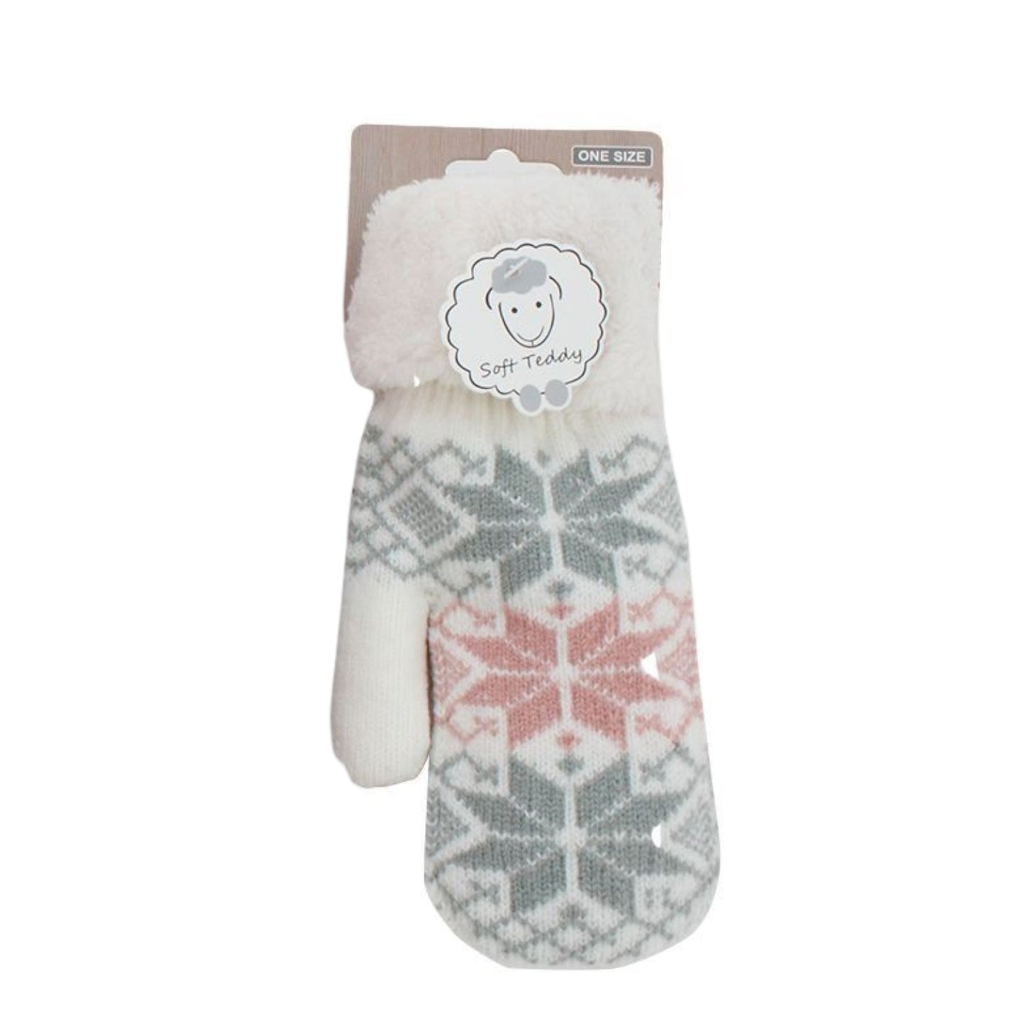 Damen Fäustlinge mit Teddy Futter » Winterhandschuhe gefüttert » Soft Teddy Handschuhe » Strickhandschuhe Norweger Stern