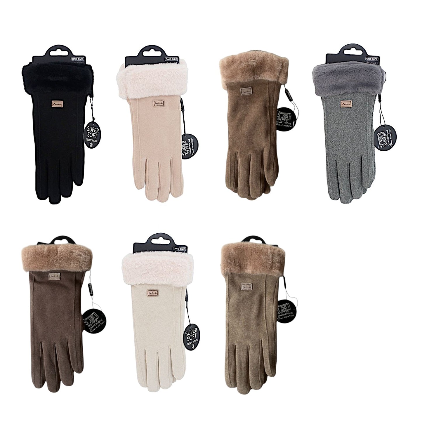 Damen Handschuhe gefüttert » Damenhandschuhe mit Touchfunktion » Winterhandschuhe mit Kunstpelz » Wildlederoptik "NY Style" Suede mit Fell