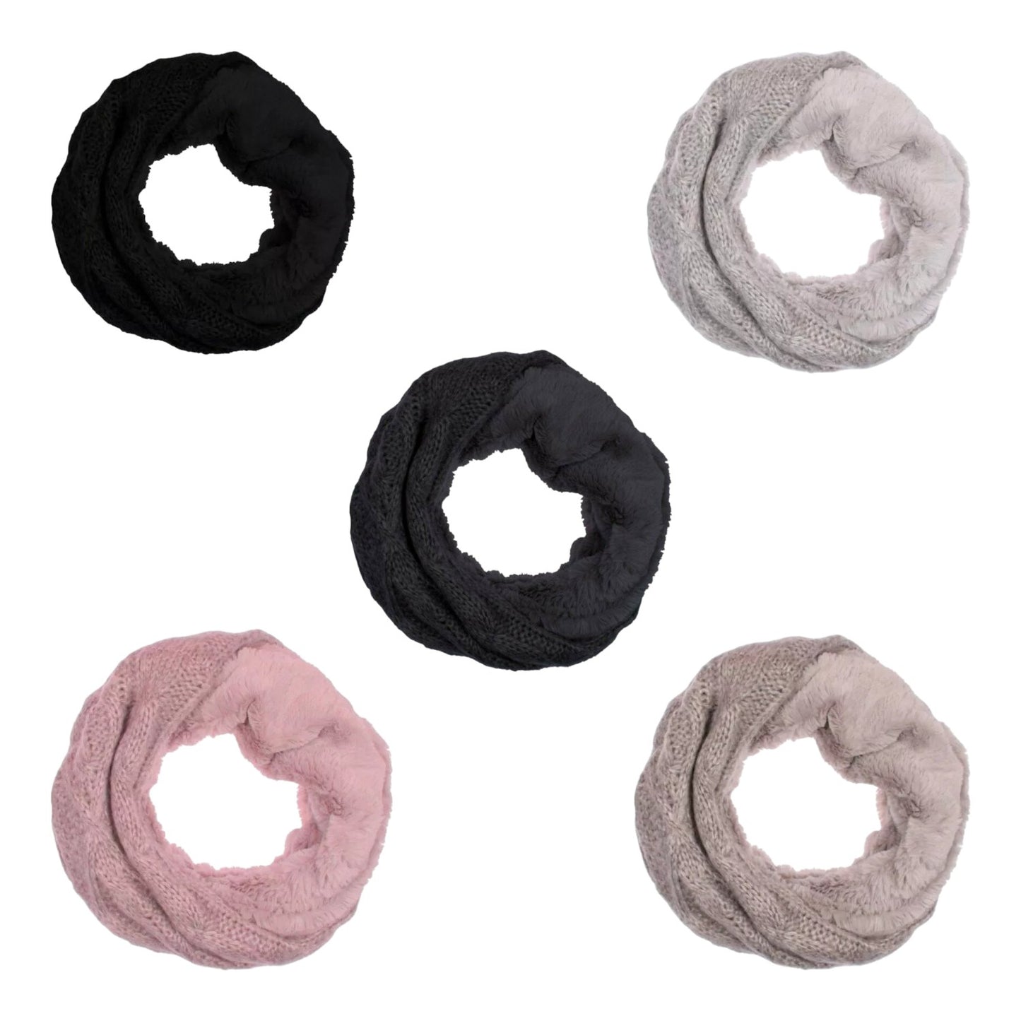 Winter Damen Loop Schal » Loopschal mit Wendemöglichkeit » Strickschal mit Fell » Damenschal warm und flauschig