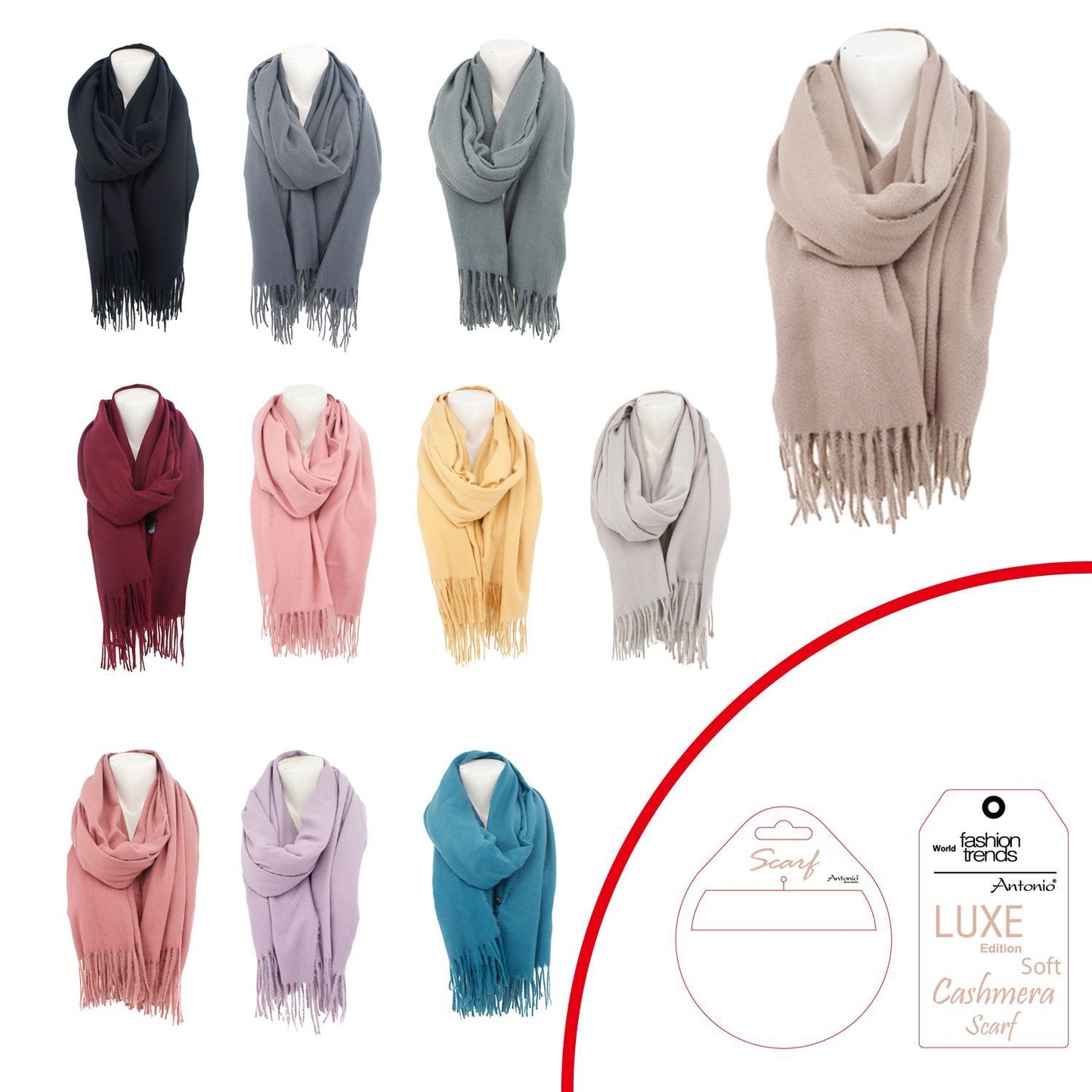 Damenschal Soft Cashmera » Fransenschal 180 x 70 cm » Winter Damen Schal » Herbst / Winter Schal