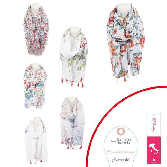 Sommer Damen Schal Blumen » leichter Sommerschal 180 x 80 cm » Halstuch mit Blumenmuster » Damenschal weich & dünn