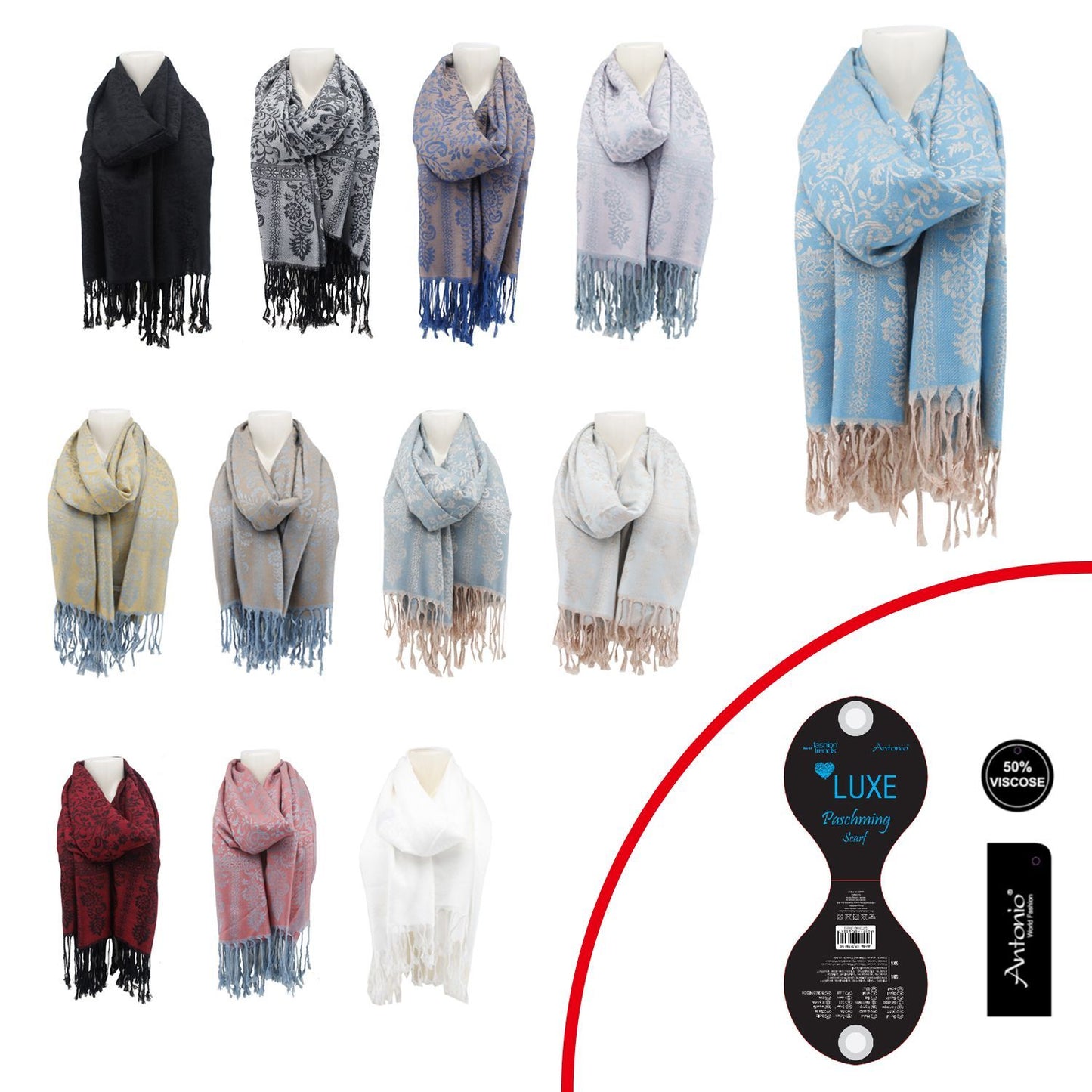 Damen Winter Schal » Winterschal 175 x 70 cm » Fransenschal mit Paisleymuster » Blumen Muster » seidig weich