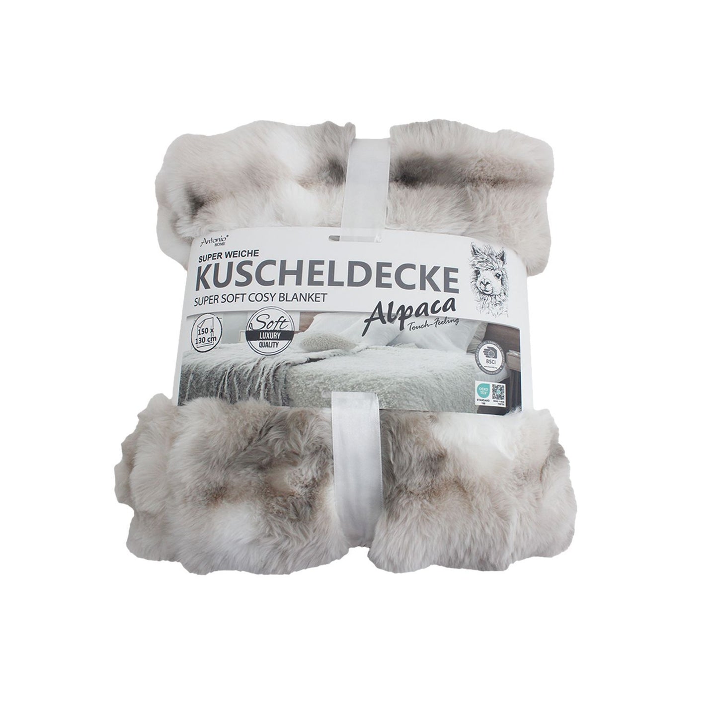 Premium Winter Decke Luxus Alpaka Touch » Wohndecke aus Kunstfell » Couchdecke 150 x 130 cm » creme-braun melierte Kuscheldecke » warm & weich