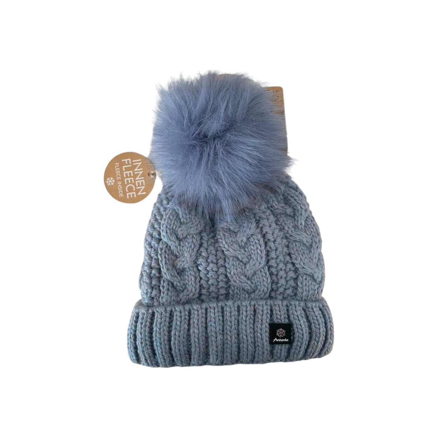 Strickmütze für Damen » gefütterte Wintermütze mit Fleece » Bommelmütze » Damenmütze mit Zopfmuster