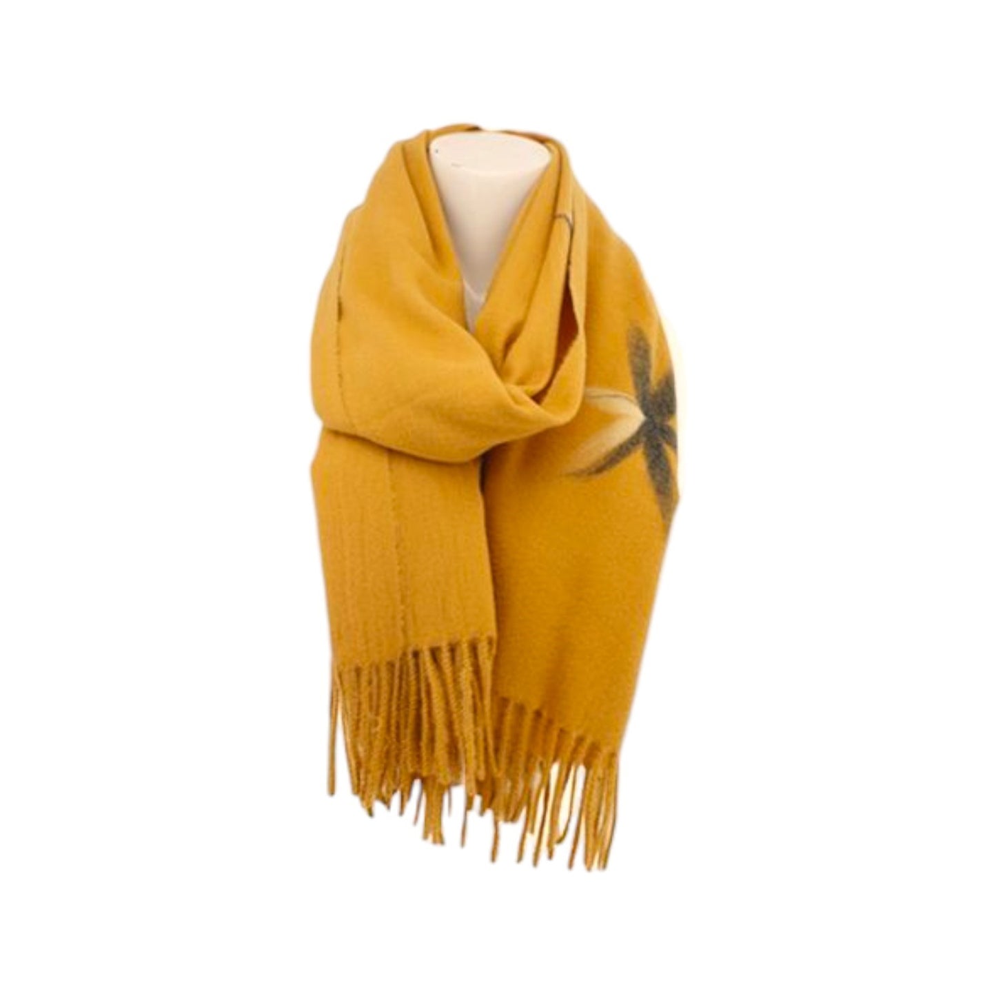 Winter Damen Schal Cashmera » Fransenschal Soft Feeling » Winterschal 180x72 cm » Damenschal mit Blume