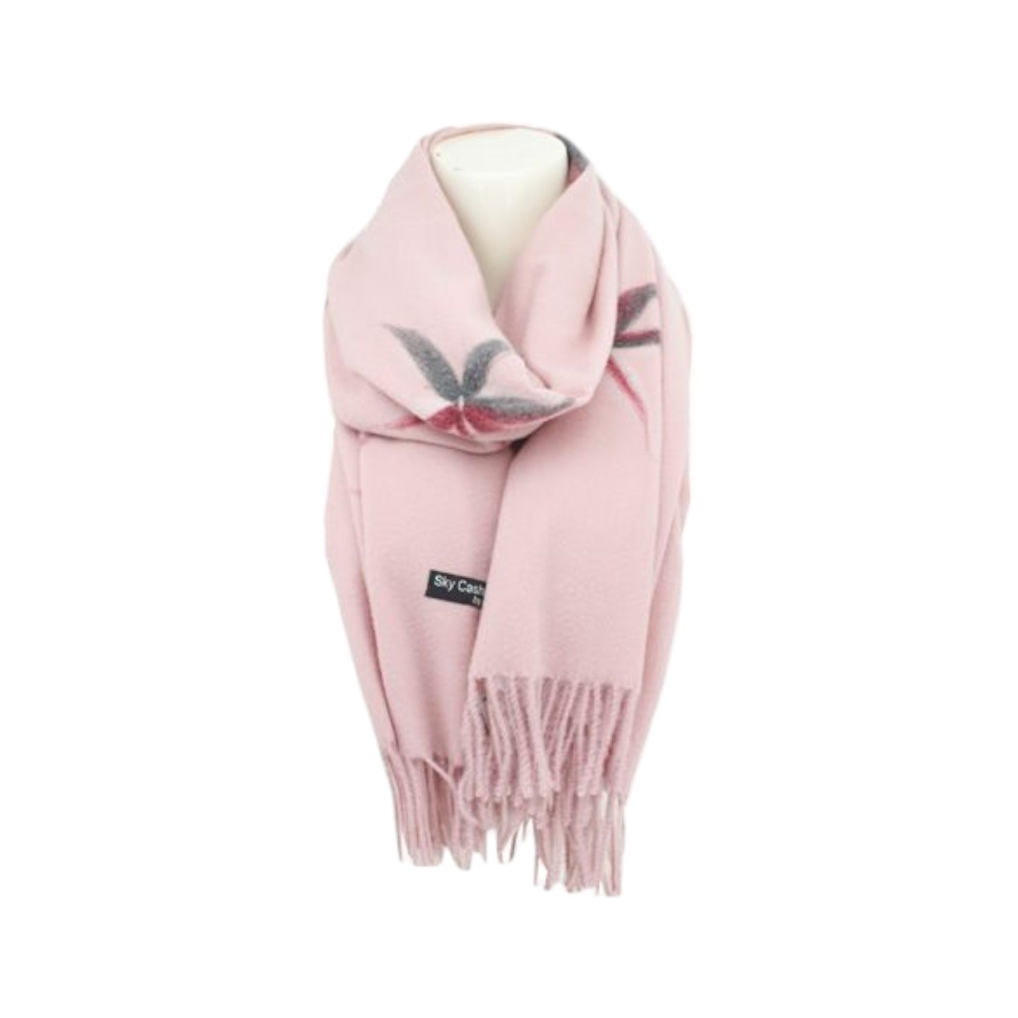 Winter Damen Schal Cashmera » Fransenschal Soft Feeling » Winterschal 180x72 cm » Damenschal mit Blume
