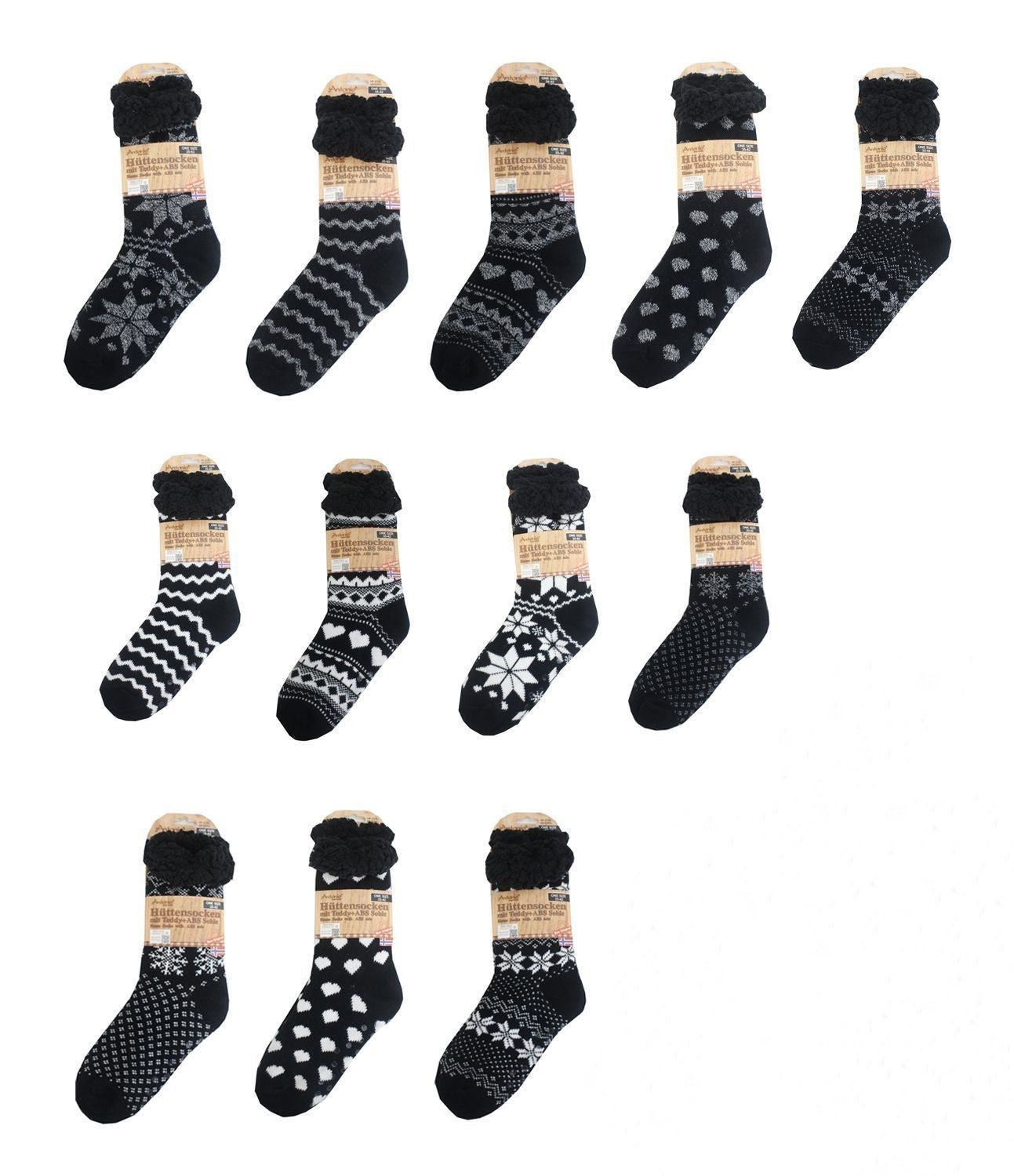 Hüttensocken » Kuschelsocken » Anti Rutsch Socke » Winter Hausschuhe » Strick Fleece in schwarz/weiß