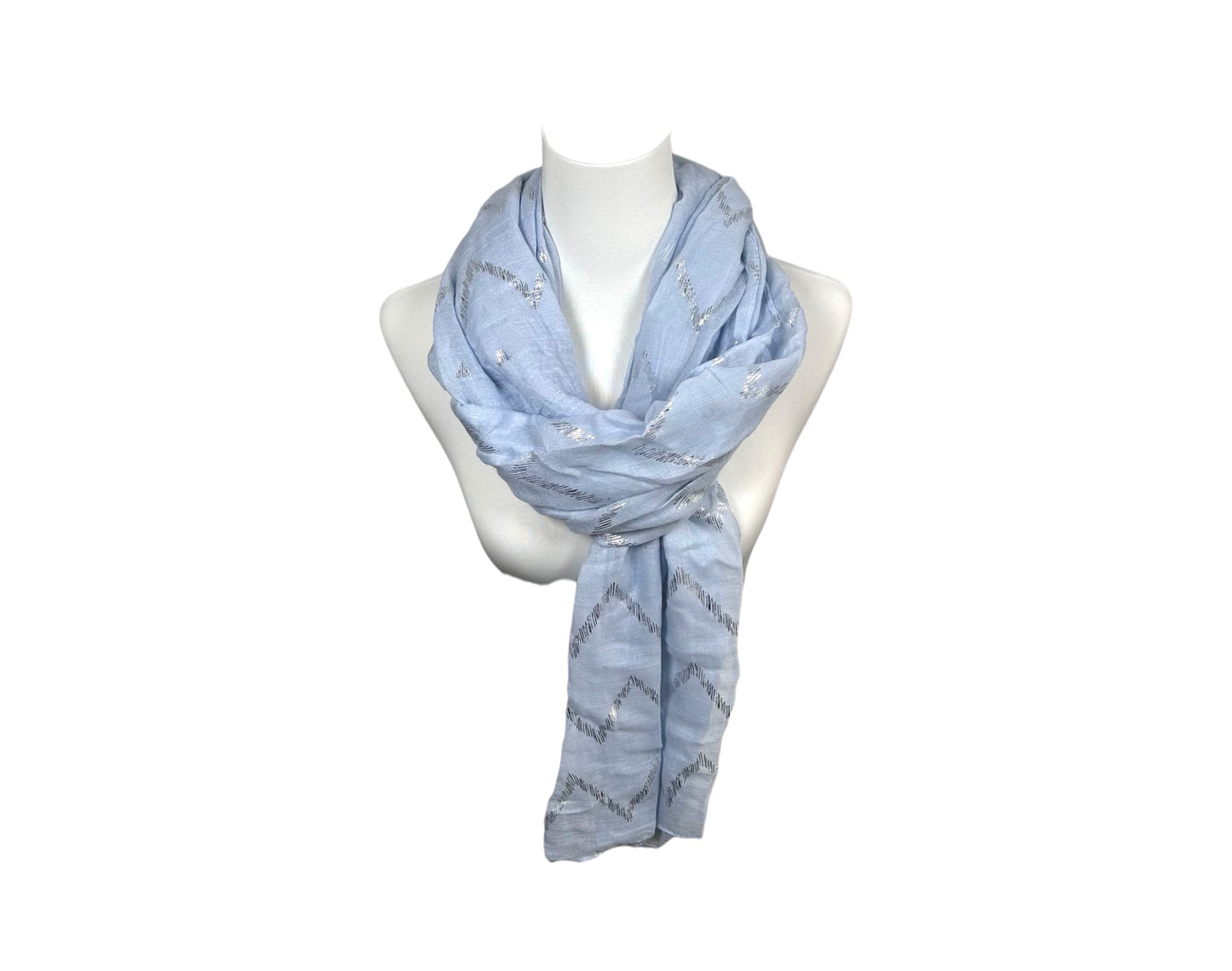 Sommer Damen Schal » Zick Zack Muster » leichter Sommerschal 180 x 70 cm » Halstuch mit glänzendem Zickzack Aufdruck » Damenschal weich & dünn