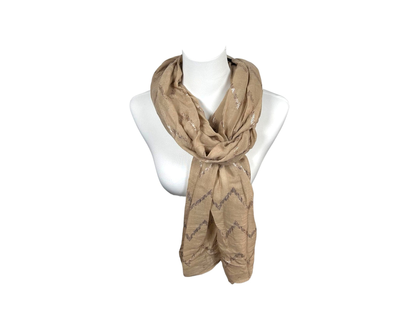 Sommer Damen Schal » Zick Zack Muster » leichter Sommerschal 180 x 70 cm » Halstuch mit glänzendem Zickzack Aufdruck » Damenschal weich & dünn