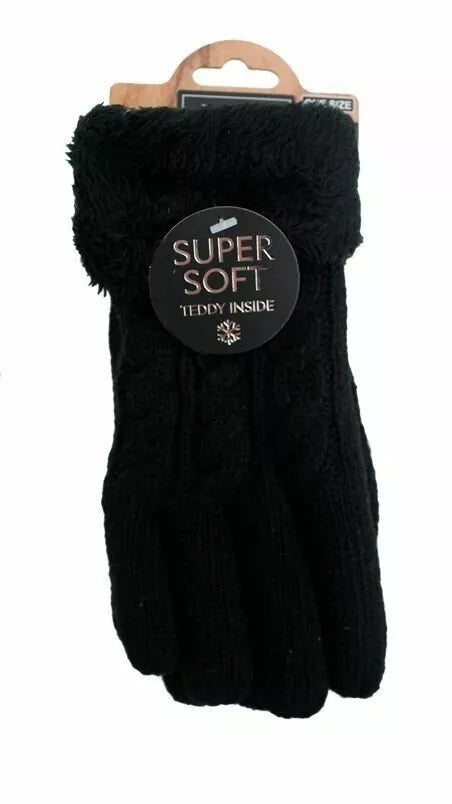 Gefütterte Strickhandschuhe » Teddy Winterhandschuhe mit Strickmuster » Fingerhandschuhe Super Soft mit Strickoptik