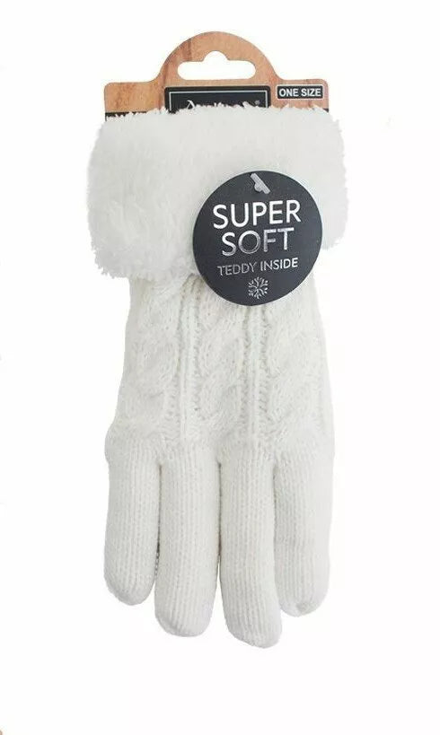 Gefütterte Strickhandschuhe » Teddy Winterhandschuhe mit Strickmuster » Fingerhandschuhe Super Soft mit Strickoptik