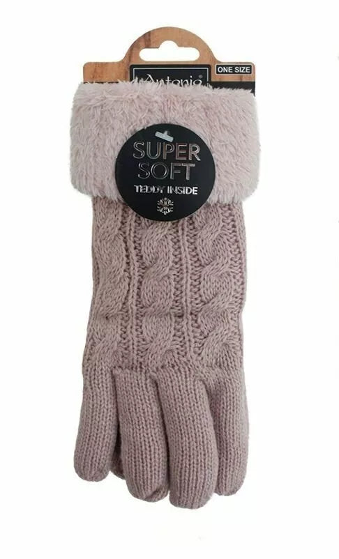 Gefütterte Strickhandschuhe » Teddy Winterhandschuhe mit Strickmuster » Fingerhandschuhe Super Soft mit Strickoptik