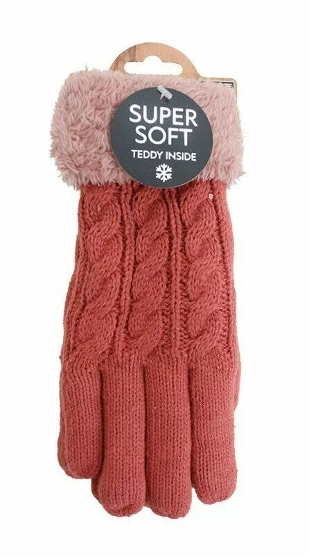 Gefütterte Strickhandschuhe » Teddy Winterhandschuhe mit Strickmuster » Fingerhandschuhe Super Soft mit Strickoptik