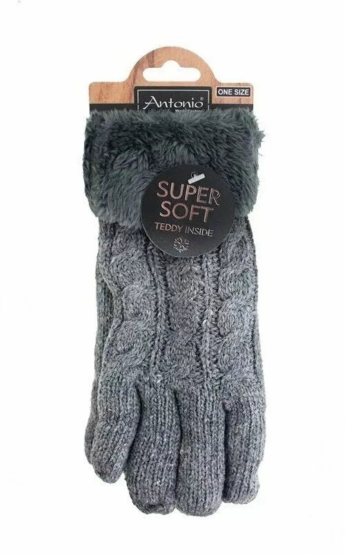 Gefütterte Strickhandschuhe » Teddy Winterhandschuhe mit Strickmuster » Fingerhandschuhe Super Soft mit Strickoptik