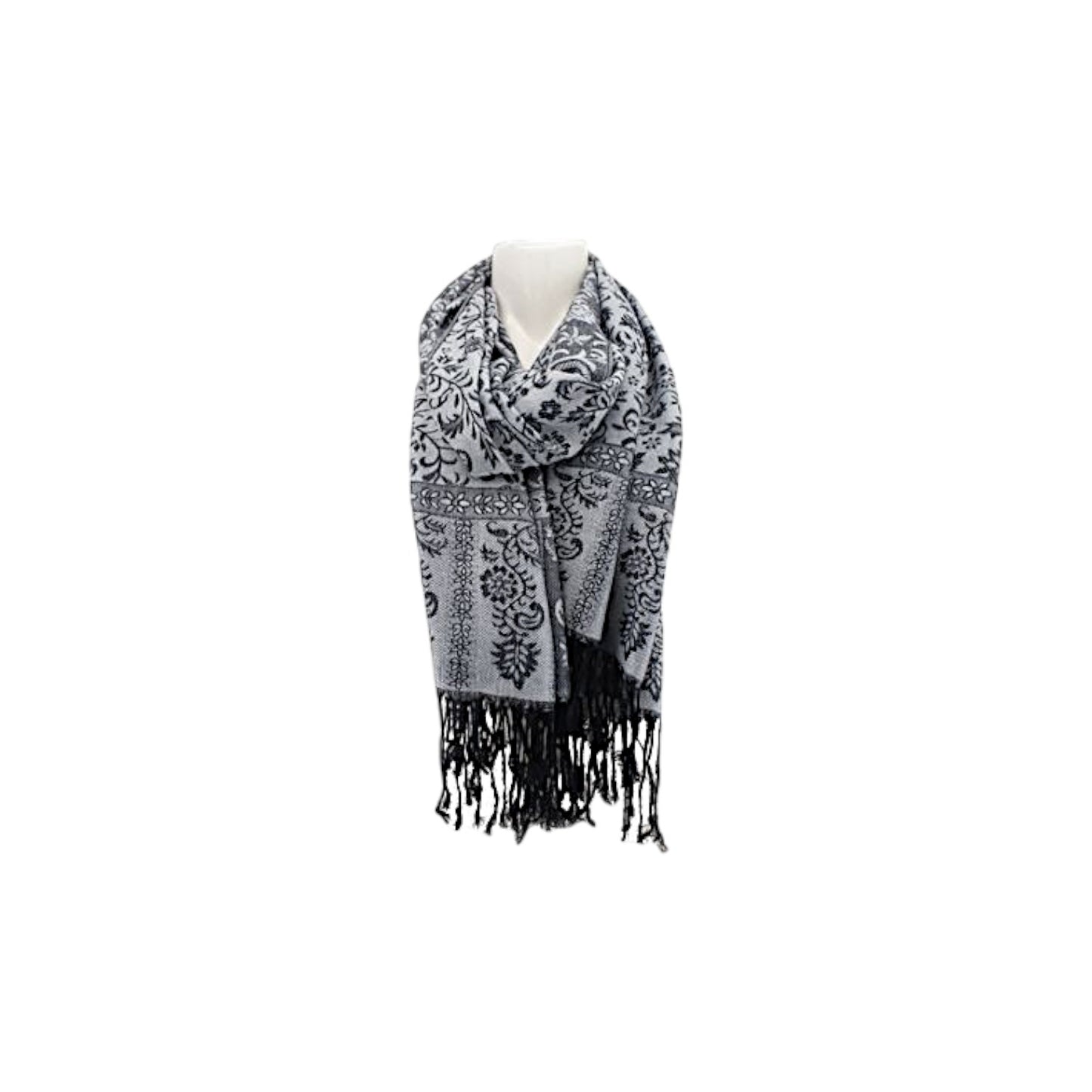 Damen Winter Schal » Winterschal 175 x 70 cm » Fransenschal mit Paisleymuster » Blumen Muster » seidig weich