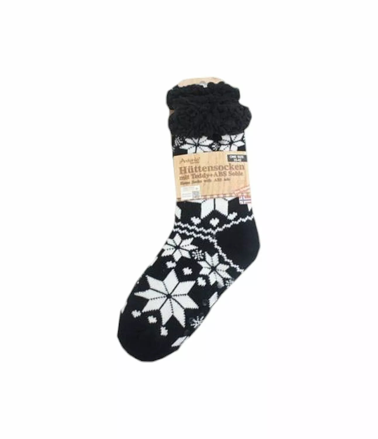 Hüttensocken » Kuschelsocken » Anti Rutsch Socke » Winter Hausschuhe » Strick Fleece in schwarz/weiß