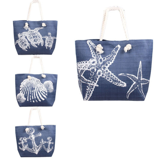 XL Strandtasche » Maritim All Blue Design » große Handtasche ca. 55x40x23cm » Maritime Schultertasche » Badetasche mit Reißverschluss