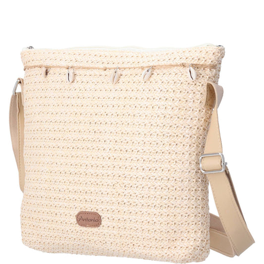 Damen Bast Tasche M» Umhängetasche ca. 30 x 26 cm » sommerliche Tasche mit Handy-Fach» Handtasche mit kleinen Muscheln