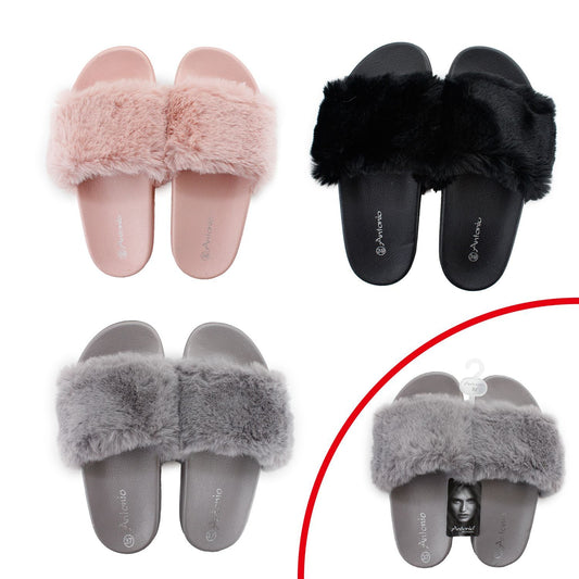 Damen Hausschuhe mit Fell » Damenschuhe mit Kunstfell » Badeschuhe » Sommer Badelatschen » Schlappen & Garten Schuhe » Pantoffeln mit Kunstpelz