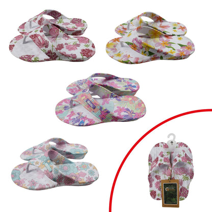 Damen Zehentrenner Blumen » günstige Damenschuhe » Badesandalen mit Blumenmuster » Sommer Garten Schuhe » Badelatschen