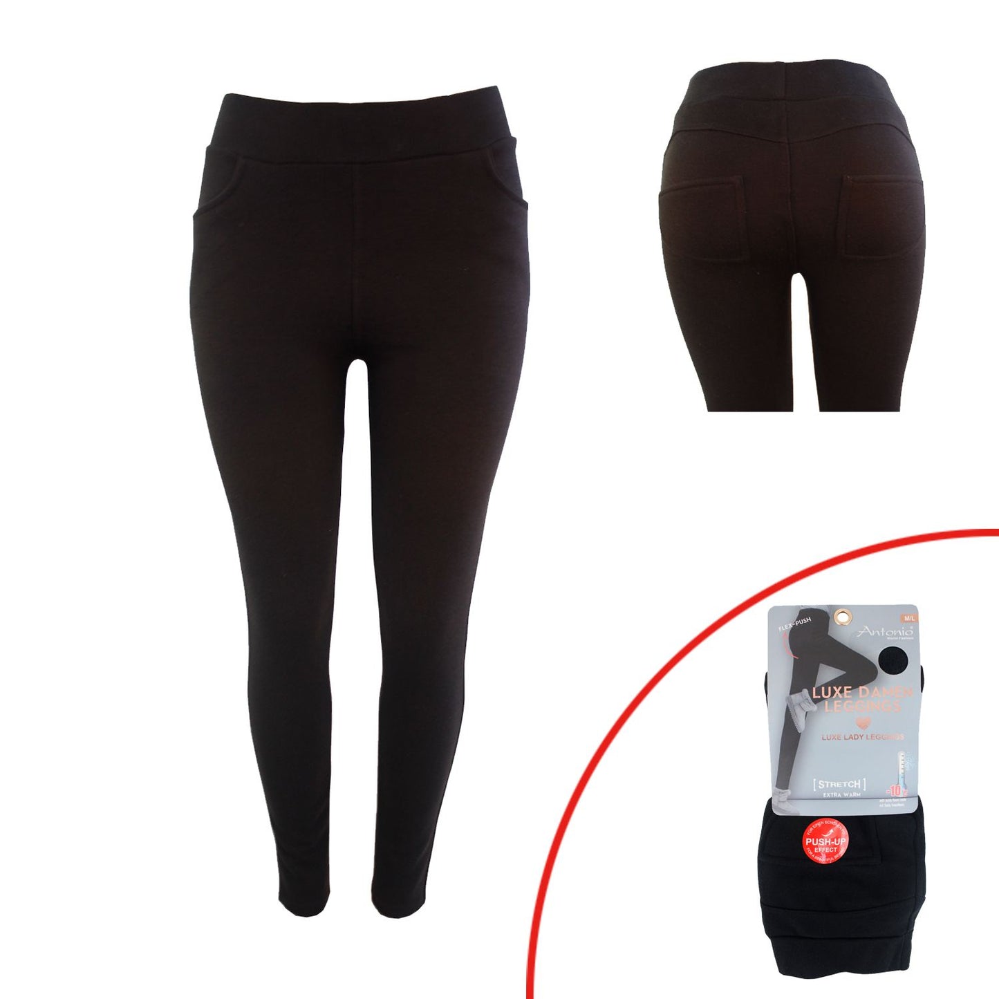 Damen Winter Leggings Schwarz » Leggings mit Push-Up Effekt » Teddy Innenfleece » Damenleggings für Fitness & Alltag