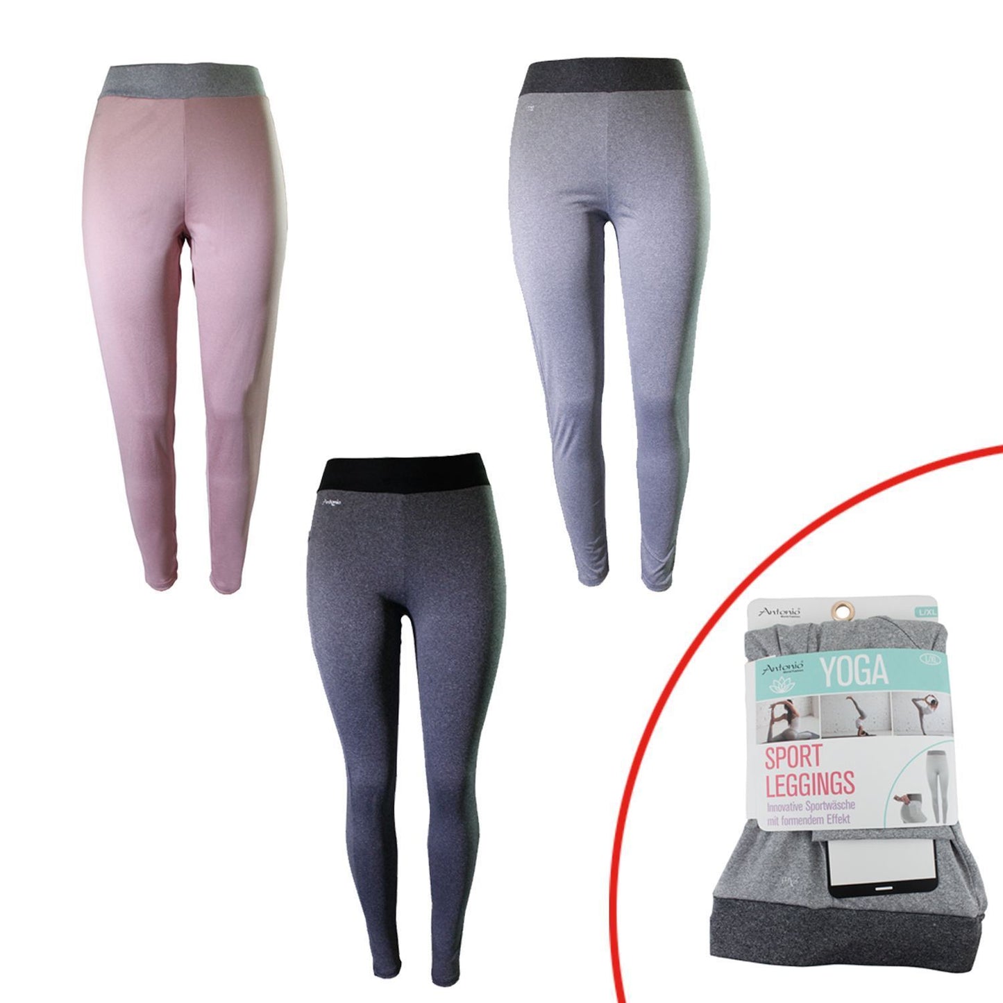 Damen Sport Leggings » melierte Yogahose mit praktischer Tasche » Yogaleggins Formender Effekt