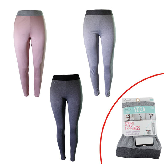 Damen Sport Leggings » melierte Yogahose mit praktischer Tasche » Yogaleggins Formender Effekt