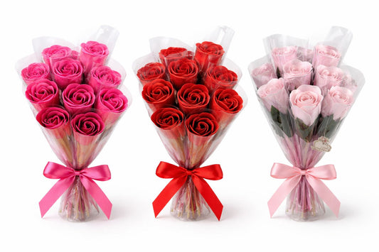 Baderosen Strauß » Set 10 x Bade Rosen » Badekonfetti mit Rosen Duft » Seifenrosen » Blumenstrauß