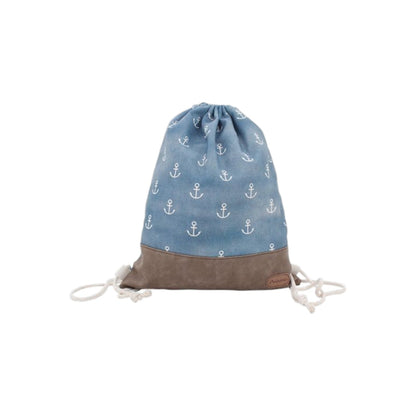 Damen Turnbeutel » Maritimer Vintage Stil » Weiß/Blau/Braun ca. 35 x 45 cm » Damen Beutel » maritime Tasche mit Zugband