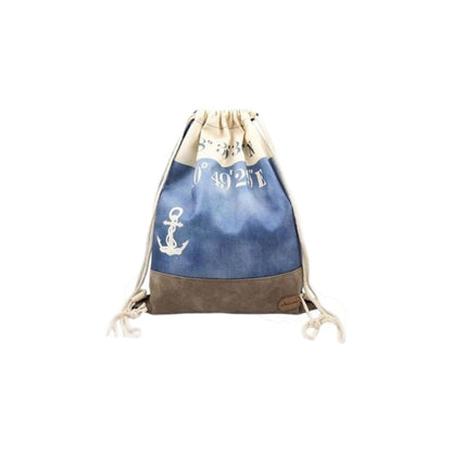 Damen Turnbeutel » Maritimer Vintage Stil » Weiß/Blau/Braun ca. 35 x 45 cm » Damen Beutel » maritime Tasche mit Zugband
