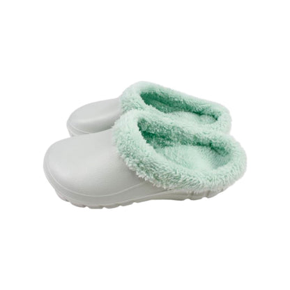 Damen Clogs » Hausschuhe mit Teddy Kunstfell » Damenschuhe » gefütterte Slipper » Winter & Herbst Garten Schuhe