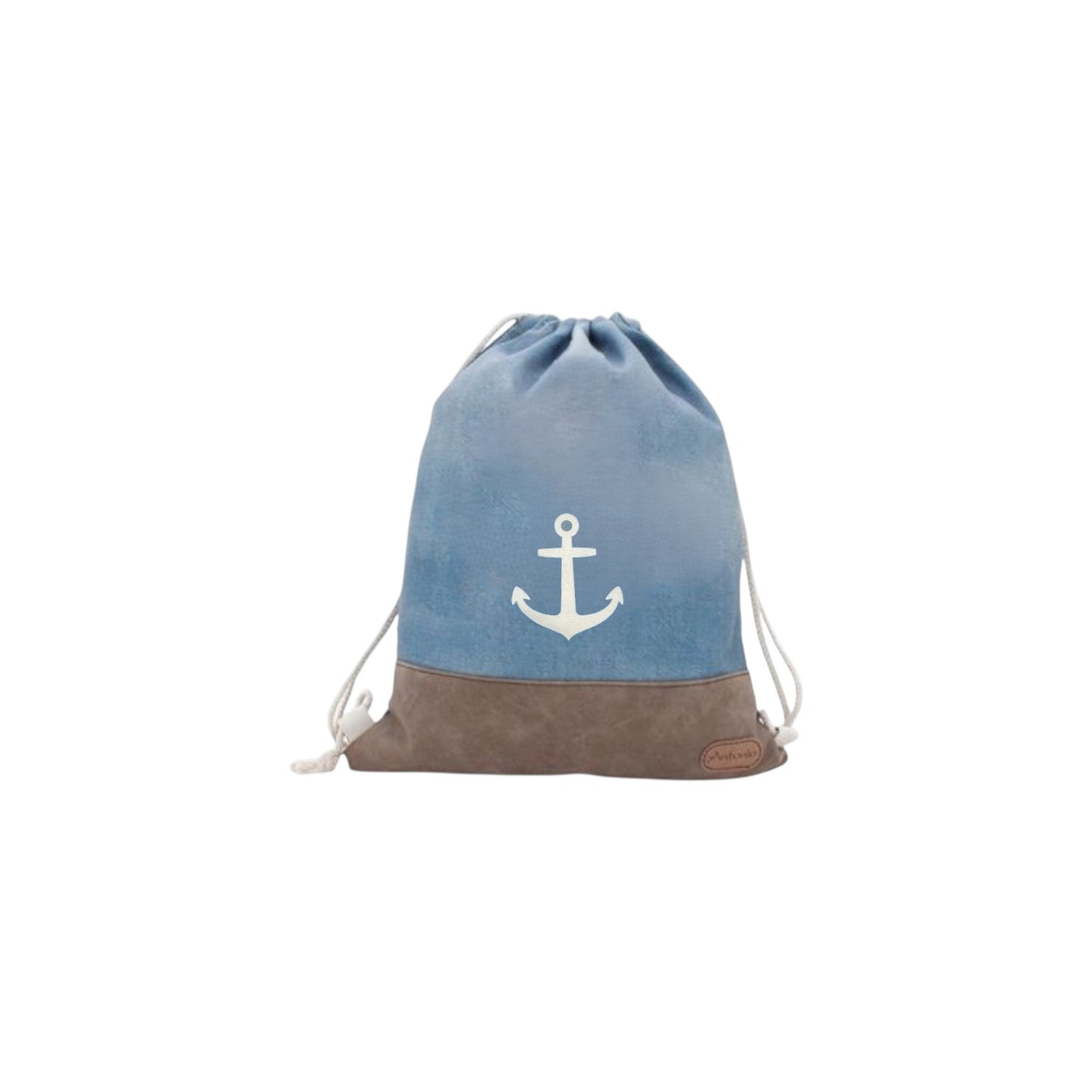 Damen Turnbeutel » Maritimer Vintage Stil » Weiß/Blau/Braun ca. 35 x 45 cm » Damen Beutel » maritime Tasche mit Zugband