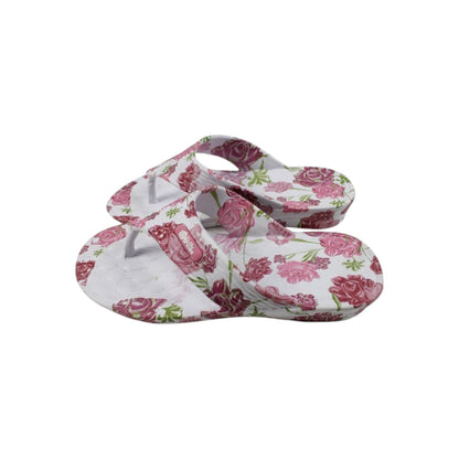 Damen Zehentrenner Blumen » günstige Damenschuhe » Badesandalen mit Blumenmuster » Sommer Garten Schuhe » Badelatschen