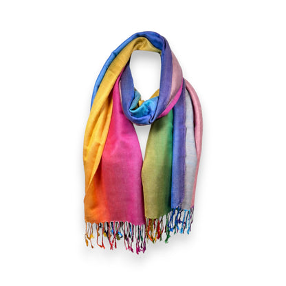 Regenbogen Schal » Sommer Damen 175x70cm » leichter Sommerschal » buntes Halstuch mit Fransen » Damenschal weich & dünn » Fransenschal für Frühling, Sommer & Herbst