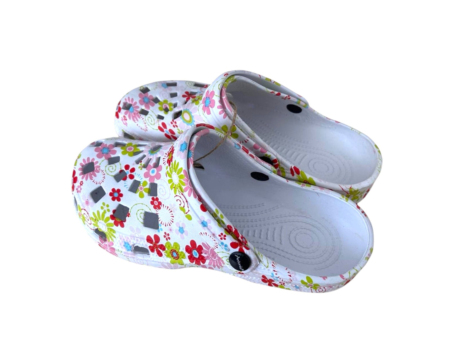 Damen Clogs Blumen » günstige Damenschuhe » Badeschlappen mit Blumenmuster » Sommer Garten Schuhe & Garten Schuhe » Badelatschen mit Riemen und Cut-Outs