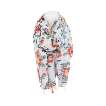 Sommer Damen Schal Blumen » leichter Sommerschal 180 x 80 cm » Halstuch mit Blumenmuster » Damenschal weich & dünn