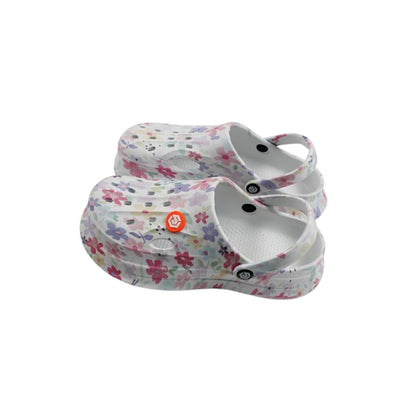 Damen Clogs Blumen » günstige Damenschuhe » Badeschlappen mit Blumenmuster » Sommer Garten Schuhe & Garten Schuhe » Badelatschen mit Riemen und Cut-Outs