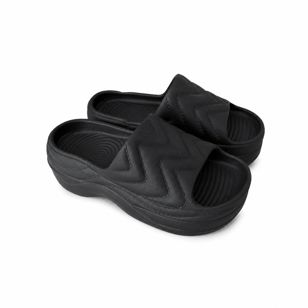 Damen Pantoletten » Badelatschen mit Wellenmuster » Badeschuhe mit dicker Sohle » Slipper