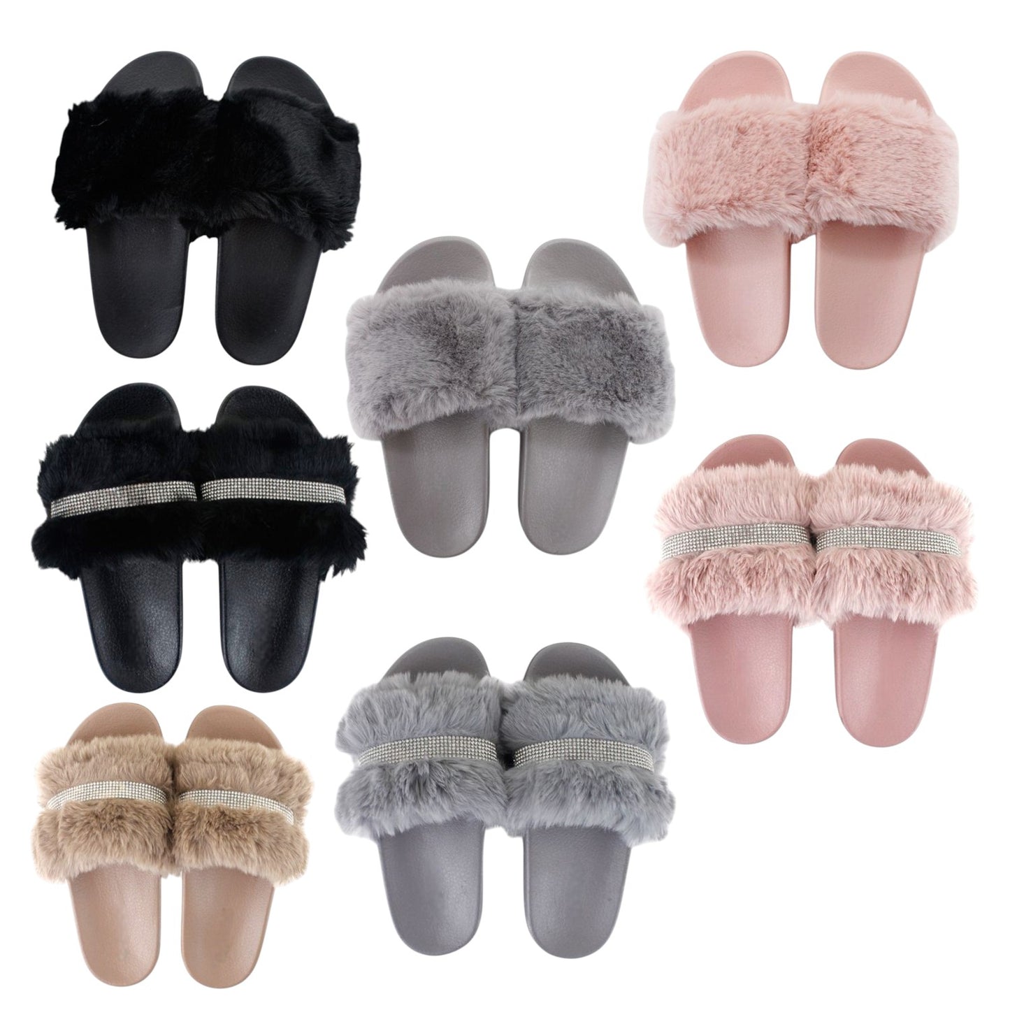 Damen Hausschuhe mit Fell » Damenschuhe mit Kunstfell » Badeschuhe » Sommer Badelatschen » Schlappen & Garten Schuhe » Pantoffeln mit Kunstpelz