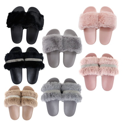 Damen Hausschuhe mit Fell » Damenschuhe mit Kunstfell » Badeschuhe » Sommer Badelatschen » Schlappen & Garten Schuhe » Pantoffeln mit Kunstpelz