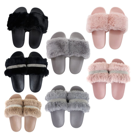 Damen Hausschuhe mit Fell » Damenschuhe mit Kunstfell » Badeschuhe » Sommer Badelatschen » Schlappen & Garten Schuhe » Pantoffeln mit Kunstpelz