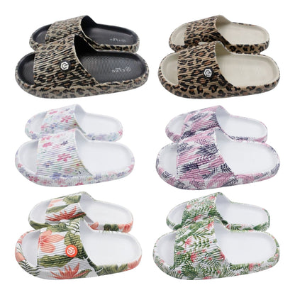 Damen Badelatschen "Clou Shoes" » günstige Damenschuhe » Badeschlappen mit Leo- & Blumenmuster » Sommer Sandalen, Badeschuhe & Garten Schuhe