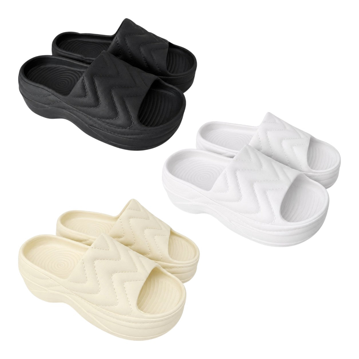 Damen Pantoletten » Badelatschen mit Wellenmuster » Badeschuhe mit dicker Sohle » Slipper