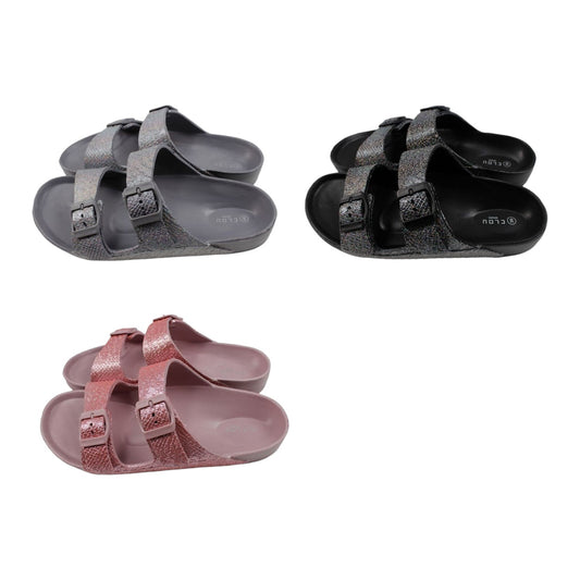 Damen Hausschuhe mit Schnallen » Badelatschen » Glitzer Badeschuhe » günstige Sandalen & Slipper