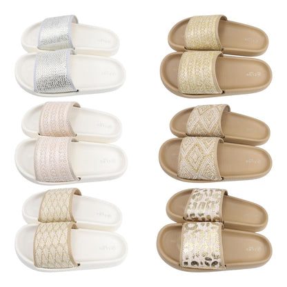 Damen Pantoletten » Badelatschen naturfarben » Badeschuhe mit dicker Sohle » Slipper & Hausschuhe » moderne Sommerschuhe
