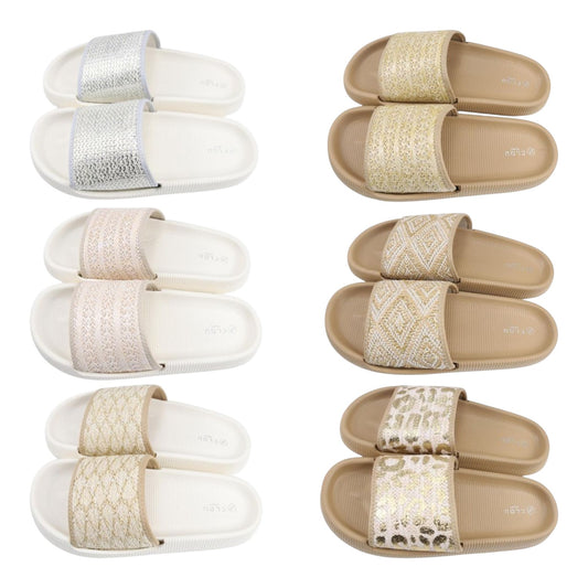 Damen Pantoletten » Badelatschen naturfarben » Badeschuhe mit dicker Sohle » Slipper & Hausschuhe » moderne Sommerschuhe