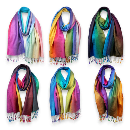 Regenbogen Schal » Sommer Damen 175x70cm » leichter Sommerschal » buntes Halstuch mit Fransen » Damenschal weich & dünn » Fransenschal für Frühling, Sommer & Herbst
