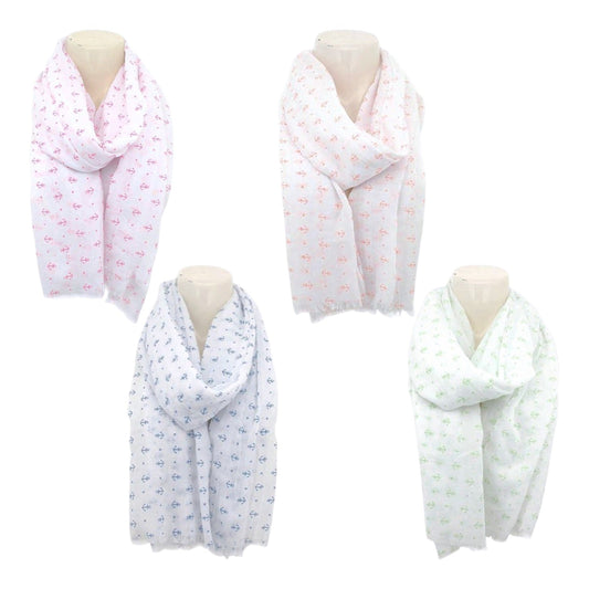 Sommer Damen Schal » Maritimes Design » leichter Sommerschal 180 x 70 cm » Halstuch mit Ankern » Damenschal weich & dünn