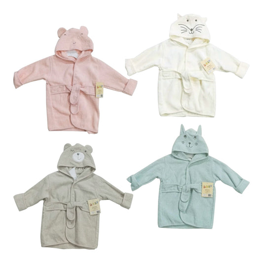 Frottée Baby Bademantel mit Tiergesicht » Morgenmantel & Kleinkinder Badetuch » 100% Baumwolle » mit Kapuze und Gürtel